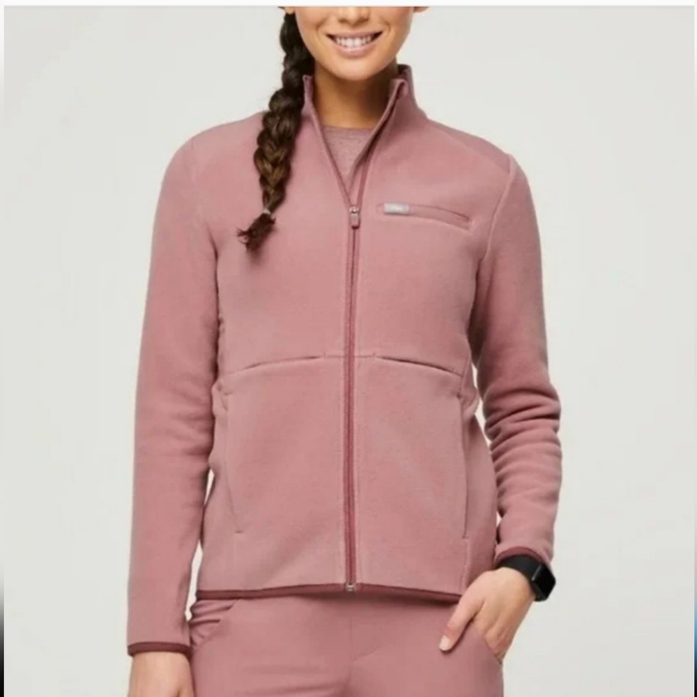 Figs Mauve Fleece Scrub Jacket M Women EUC